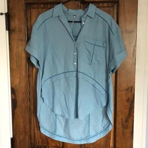 Free People oversized high-low blue top